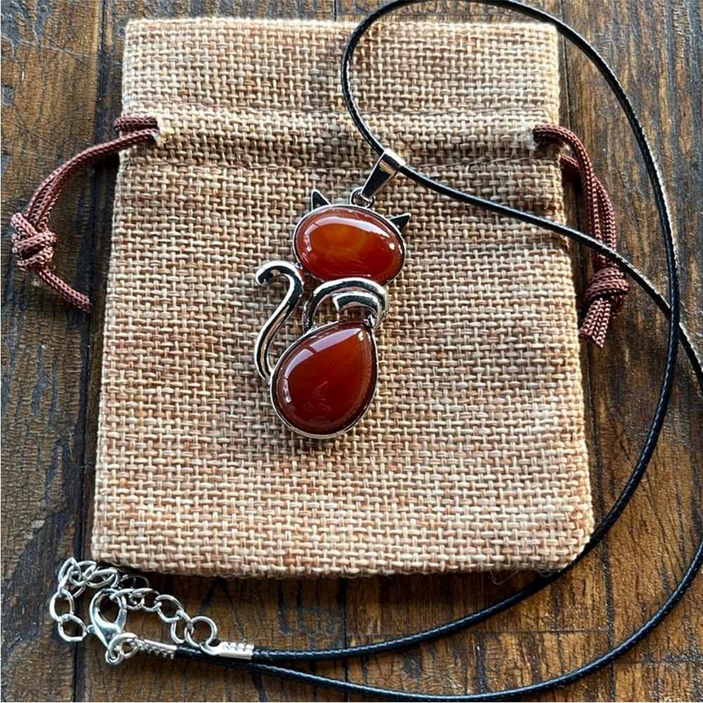 Crystal Cat Necklace Carnelian Kitty Cat Necklace Carnelian Red Agate Necklace
